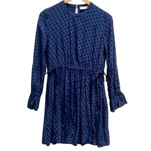 Sandro Lori dot viscose blue polka dot long sleeve draw string dress size 1